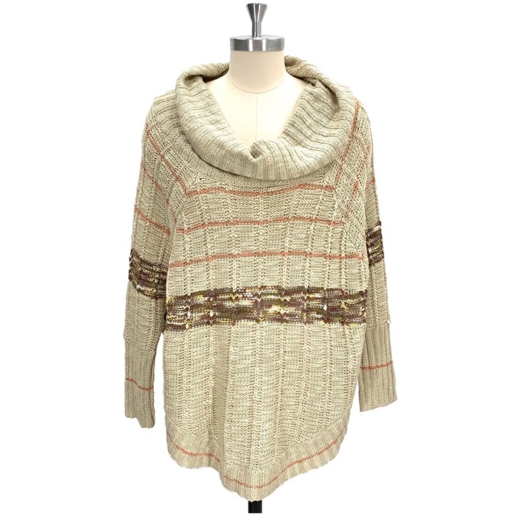 Easel Brown and Tan Foldable Cowlneck Collar size Medium Oversized Earthy